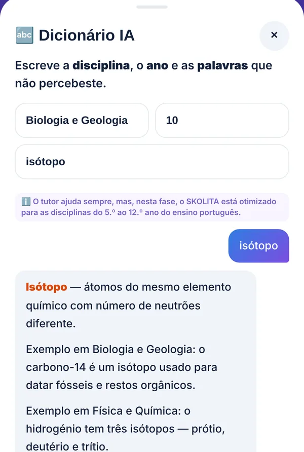 Ecrã Dicionário IA