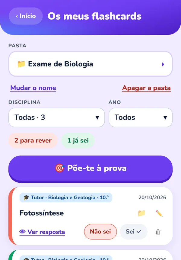 Flashcards dentro de uma pasta